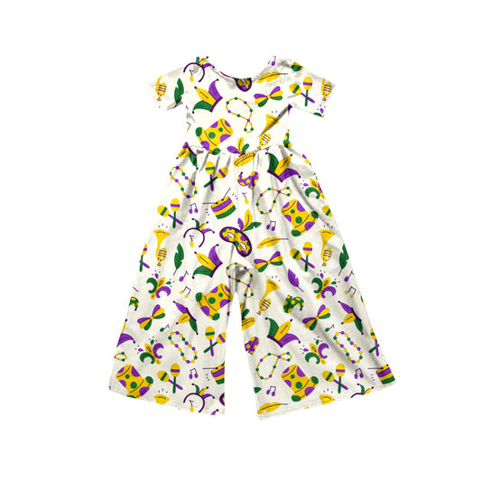 Baby Girls Mardigras Masks Crowns Pockets Pant Jumpsuits Preorder