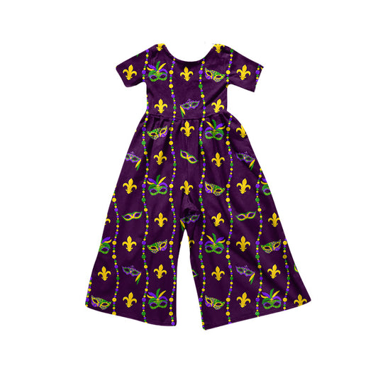 Baby Girls Mardigras Masks Necklaces Stripe Pockets Pant Jumpsuits Preorder