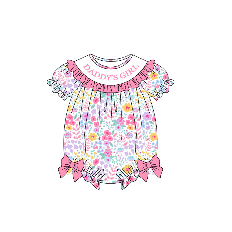 Baby Girls Colorful Flowers Daddy's Girl Bows Ruffle Rompers Preorder