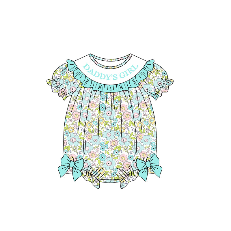 Baby Girls Colorful Flowers Daddy's Girl Bows Ruffle Rompers Preorder