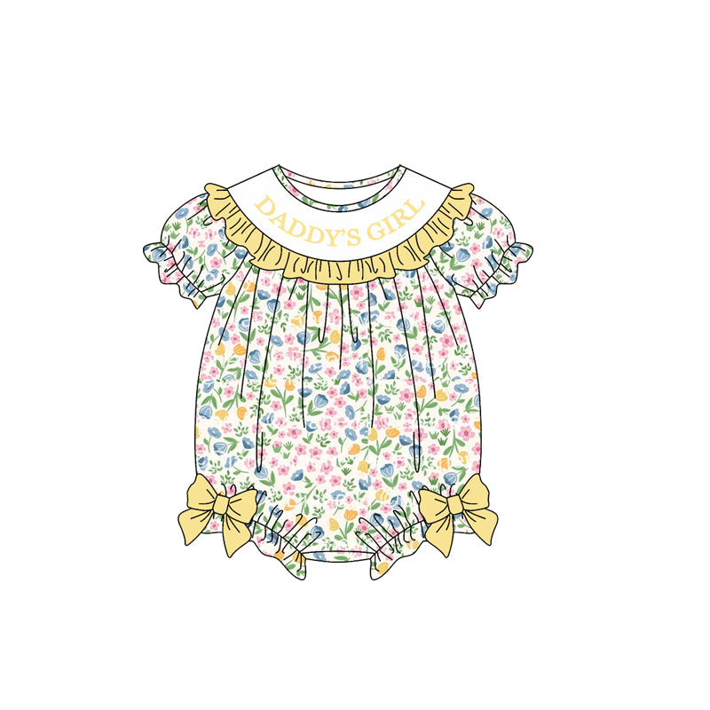 Baby Girls Colorful Flowers Daddy's Girl Bows Ruffle Rompers Preorder