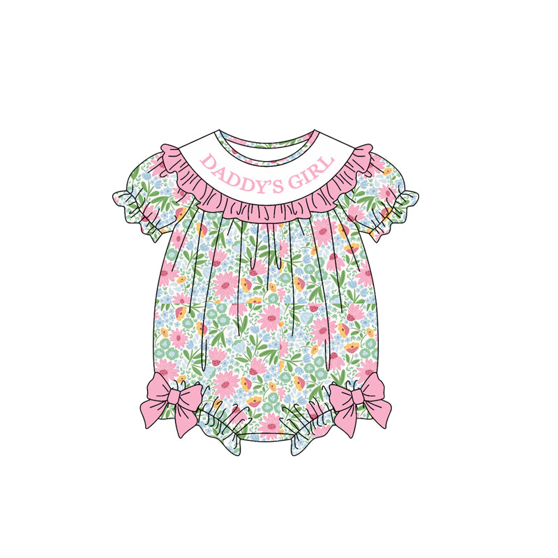 Baby Girls Colorful Flowers Daddy's Girl Bows Ruffle Rompers Preorder