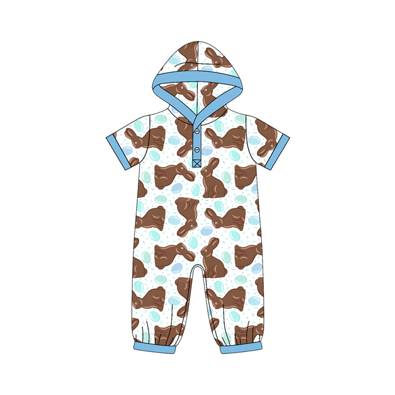 Baby Boys Eggs Rabbit Easter Button Hoodie Pant Rompers