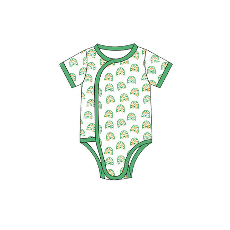 Preorder moq 5 Baby Girls Short Sleeve Clovers Rainbows St Patrick Rompers