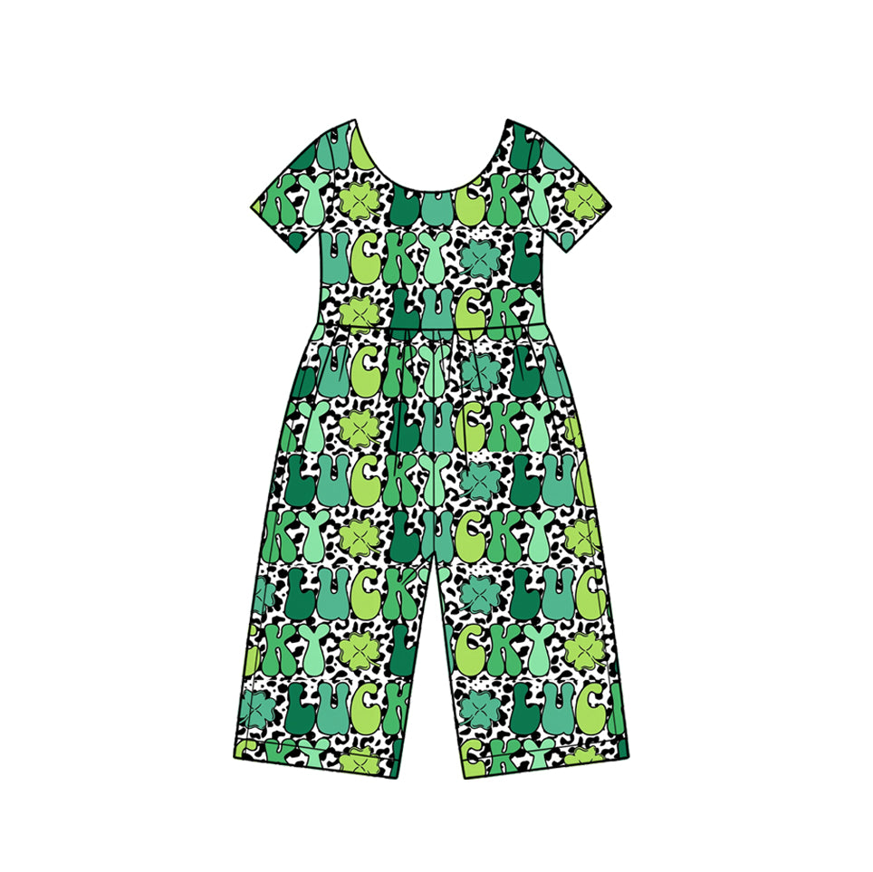 Preorder moq 5 Baby Girls Short Sleeve Clovers Lucky St Patrick Pant Jumpsuits