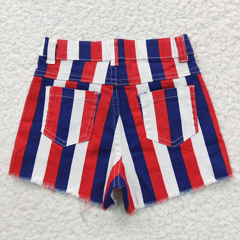 Sibling Baby Girls 4th Of July Stripe Denim Jeans Shorts