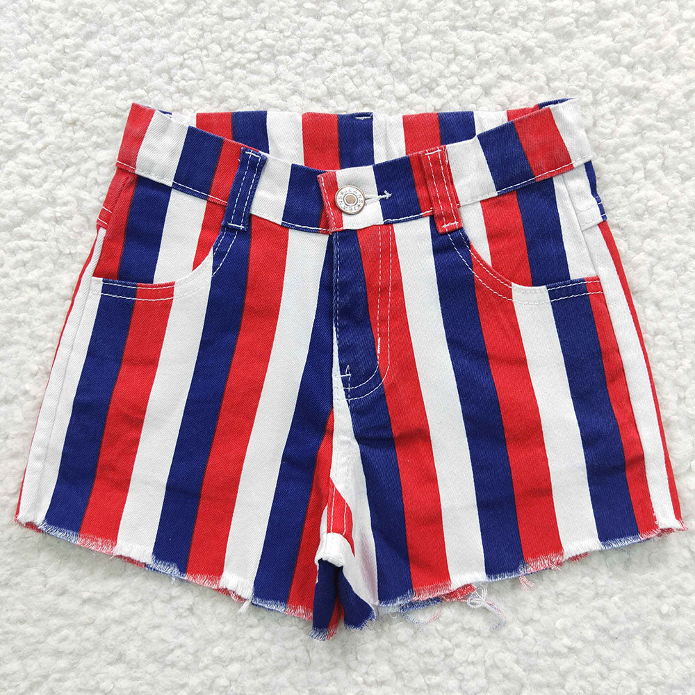 Sibling Baby Girls 4th Of July Stripe Denim Jeans Shorts
