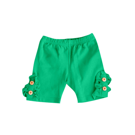 Baby Girls Summer Dark Green Cotton Buttons Shorts Preorder