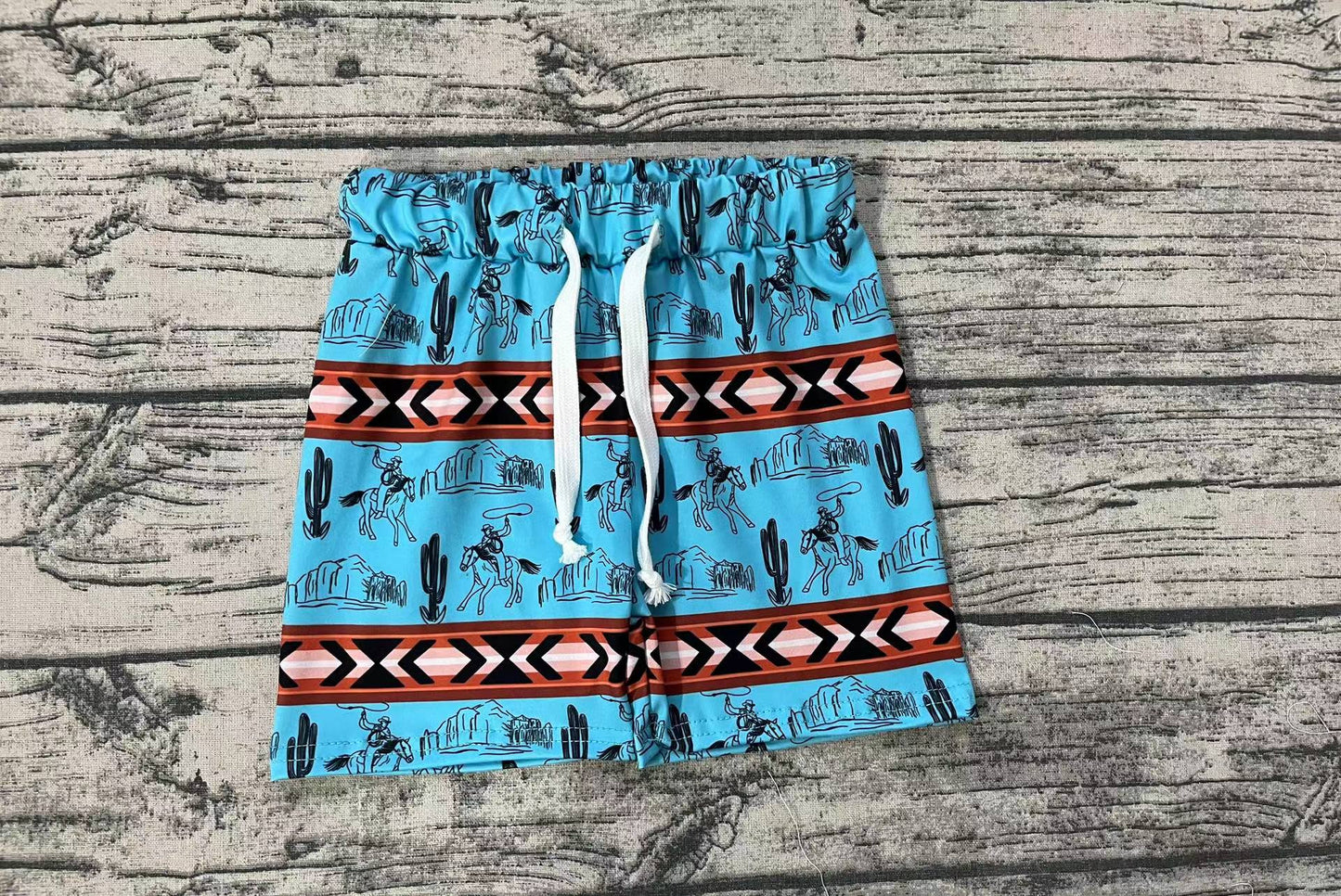 Baby Boys Blue Rodeo Cow Aztec Shorts Preorder