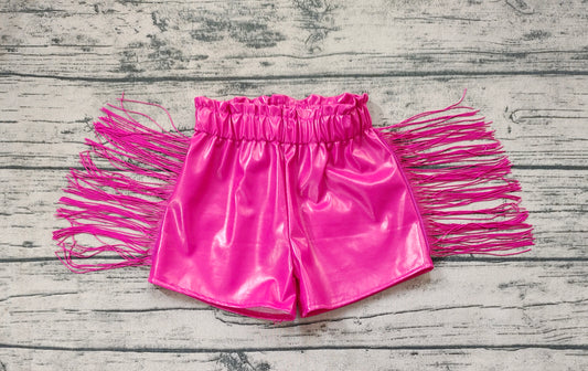 Baby Girls Dark Pink Tassel Pleather Shorts