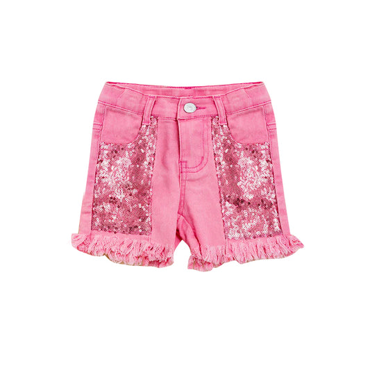 Baby Girls Pink Sequin Summer Denim Shorts preorder
