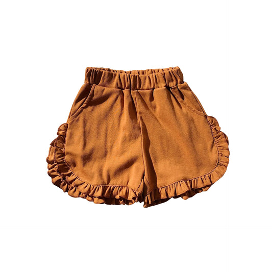 Baby Girls Brown Ruffle Cotton Shorts Preorder