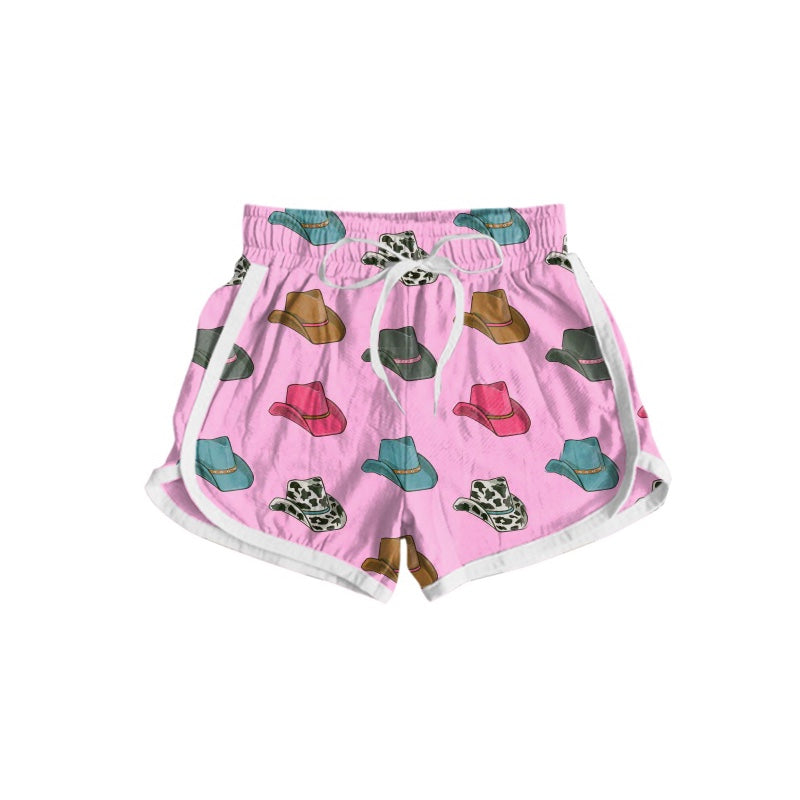 Adult Women Pink Hats Print Western Summer Shorts Preorder