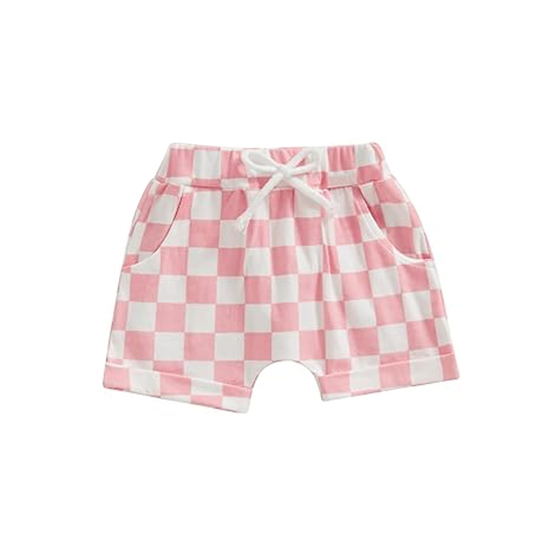 Baby Girls Summer Pink Checkered Pockets Shorts Preorder