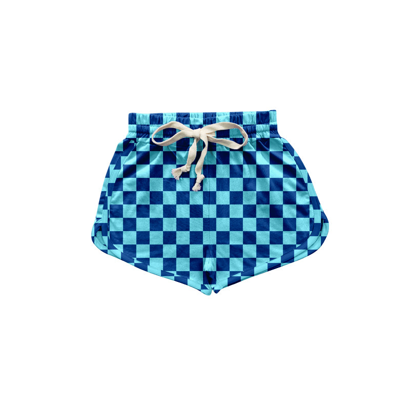 Baby Girls Blue Checkered Elastic Sports Shorts Preorder