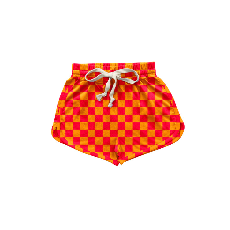 Baby Girls Orange Checkered Elastic Sports Shorts Preorder