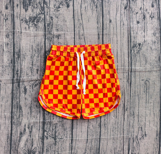 Baby Girls Orange Checkered Elastic Sports Shorts