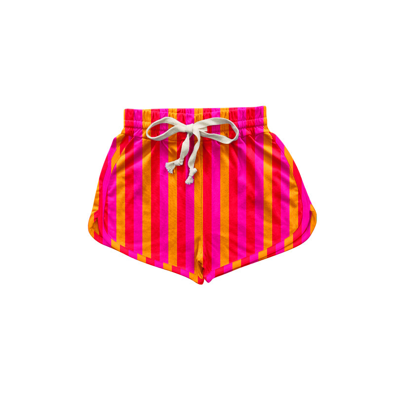 Baby Girls Dark Pink Stripes Elastic Sports Shorts Preorder