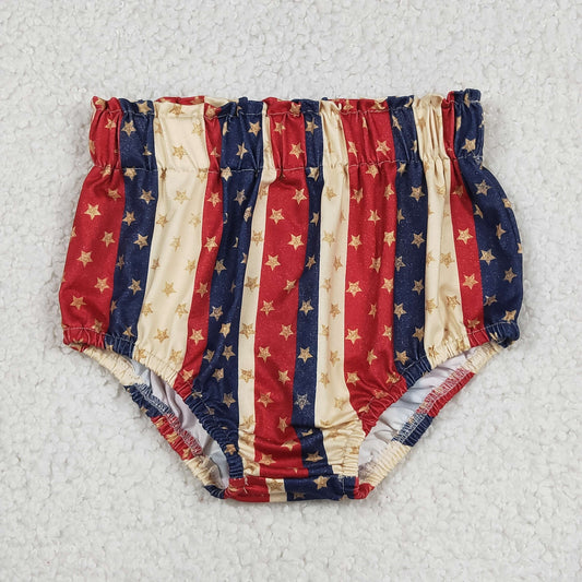 Baby Girls 4th Of July Stars Stripe Elastic Bottoms Bummies
