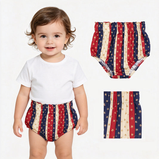 Baby Girls 4th Of July Stars Stripe Elastic Bottoms Bummies