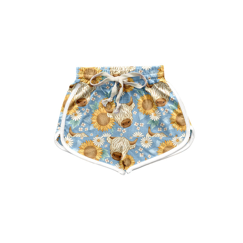 Baby Girls Highland Cow Sunflower Elastic Sports Shorts Preorder