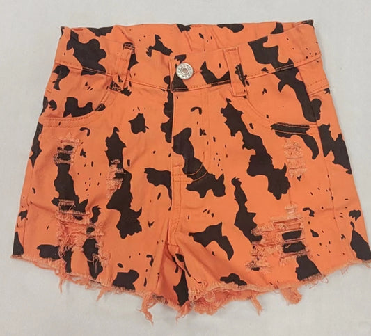 Baby Girls Orange Leopard Denim Shorts preorder
