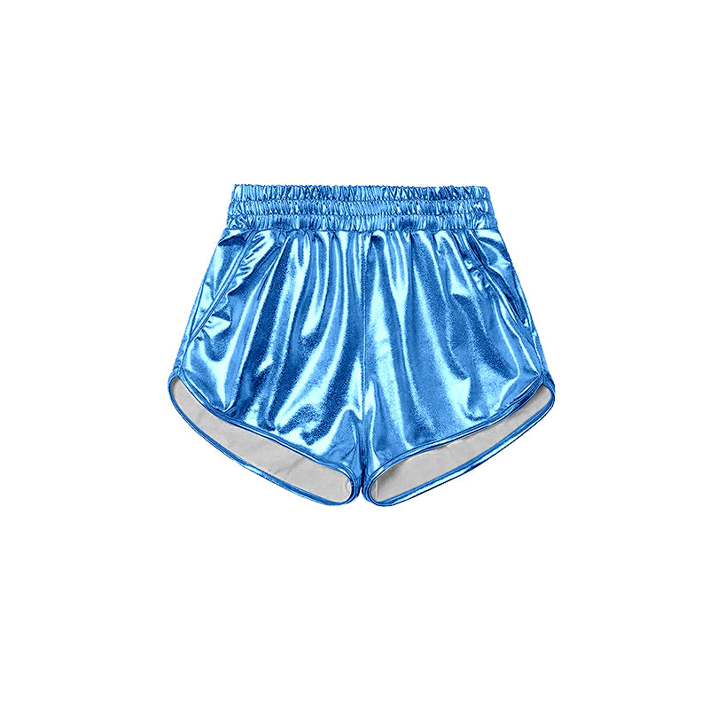 Baby Girls Light Blue Pocket Leather Elastic Bottom Shorts Preorder