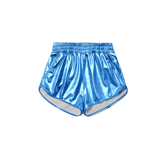 Baby Girls Light Blue Pocket Leather Elastic Bottom Shorts Preorder