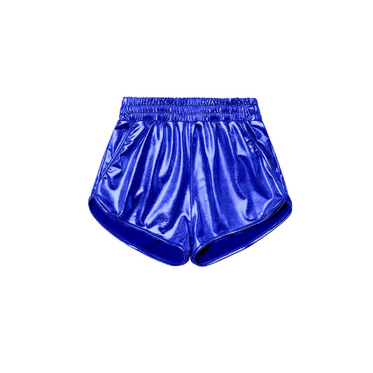 Baby Girls Blue Pocket Leather Elastic Bottom Shorts Preorder