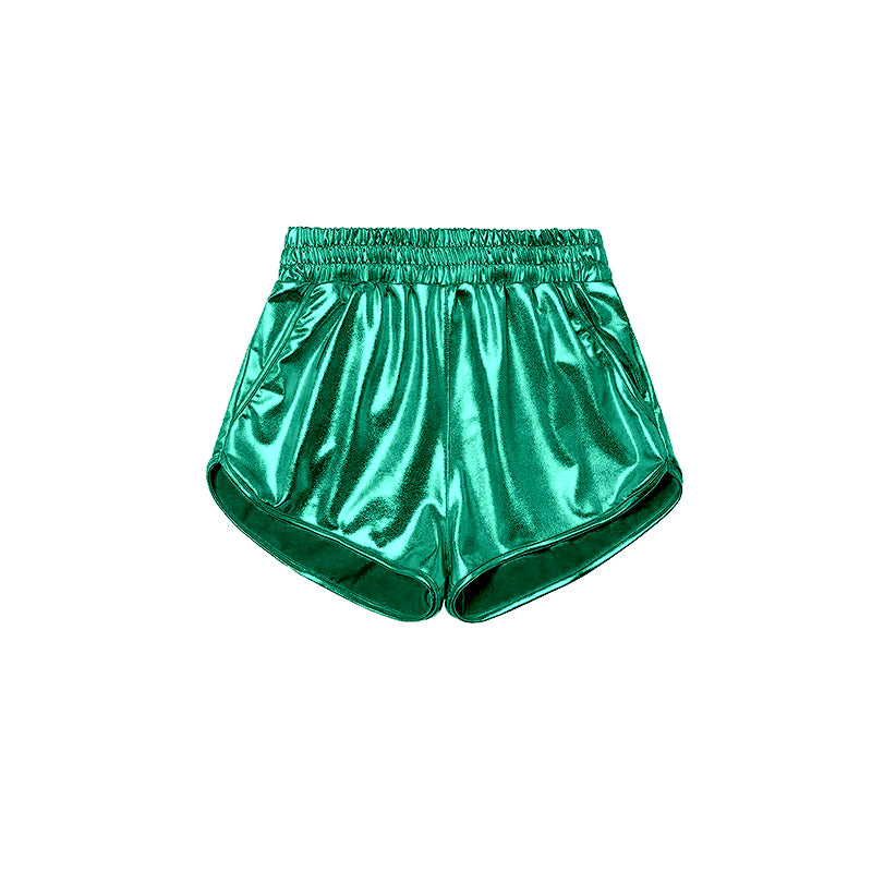 Baby Girls Green Pocket Leather Elastic Bottom Shorts Preorder