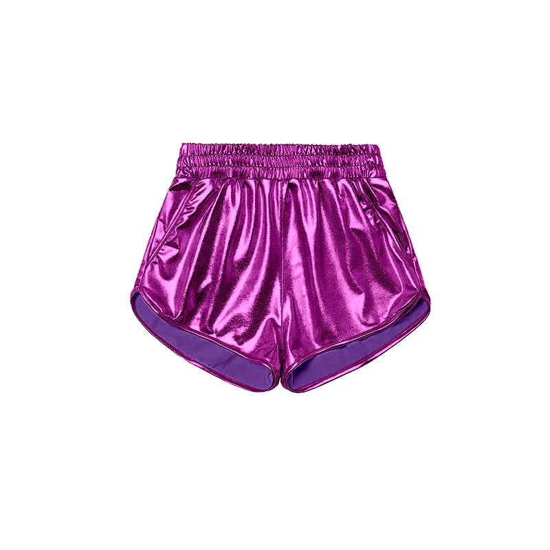 Baby Girls Purple Pocket Leather Elastic Bottom Shorts Preorder