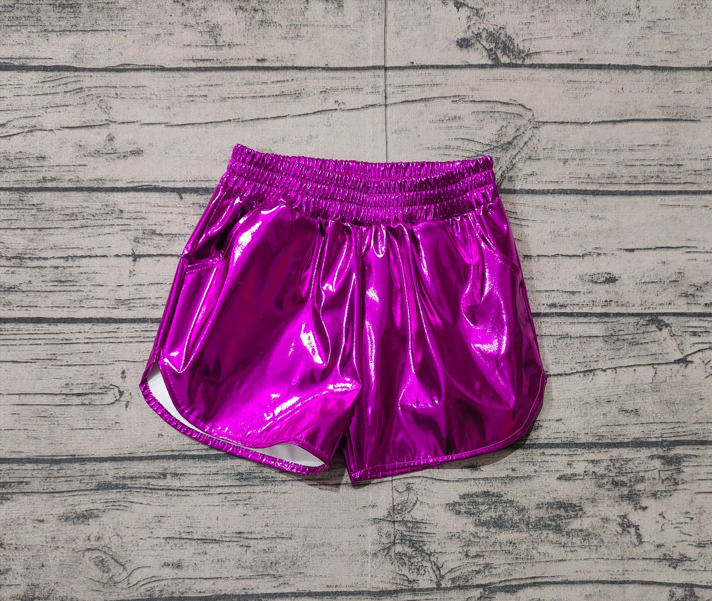 Baby Girls Purple Pocket Leather Elastic Bottom Shorts Preorder