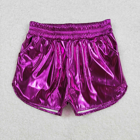 Baby Girls Purple Pocket Leather Elastic Bottom Shorts