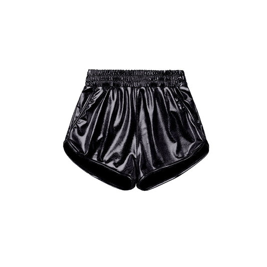 Baby Girls Black Pocket Leather Elastic Bottom Shorts Preorder