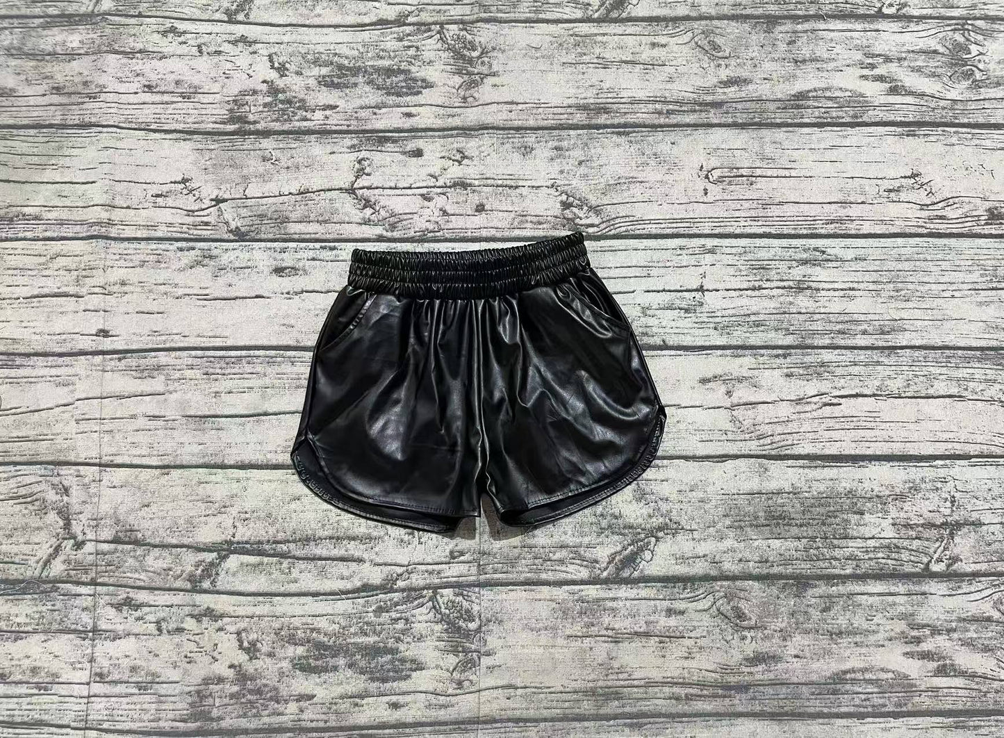 Baby Girls Black Pocket Leather Elastic Bottom Shorts