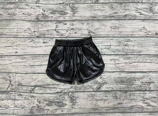 Baby Girls Black Pocket Leather Elastic Bottom Shorts
