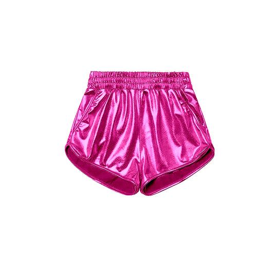 Baby Girls Hotpink Pocket Leather Elastic Bottom Shorts Preorder