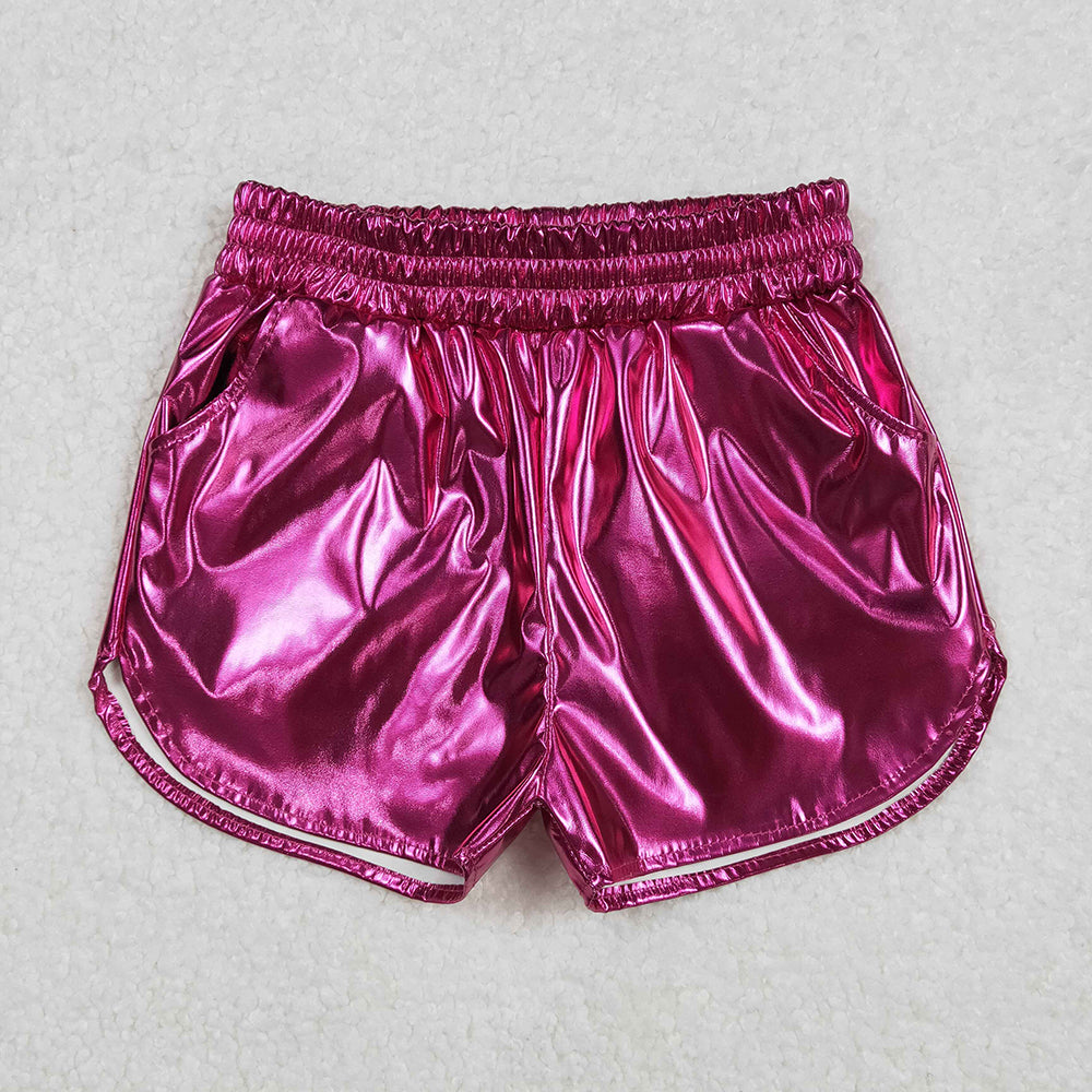 Baby Girls Hotpink Pocket Leather Elastic Bottom Shorts
