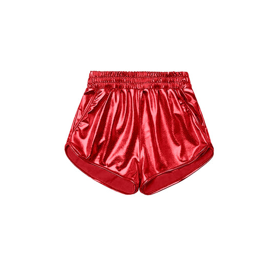 Baby Girls Red Pocket Leather Elastic Bottom Shorts Preorder