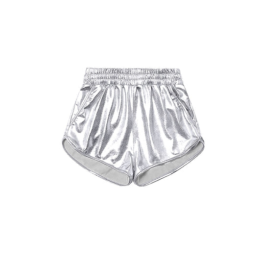 Baby Girls Silver Pocket Leather Elastic Bottom Shorts Preorder