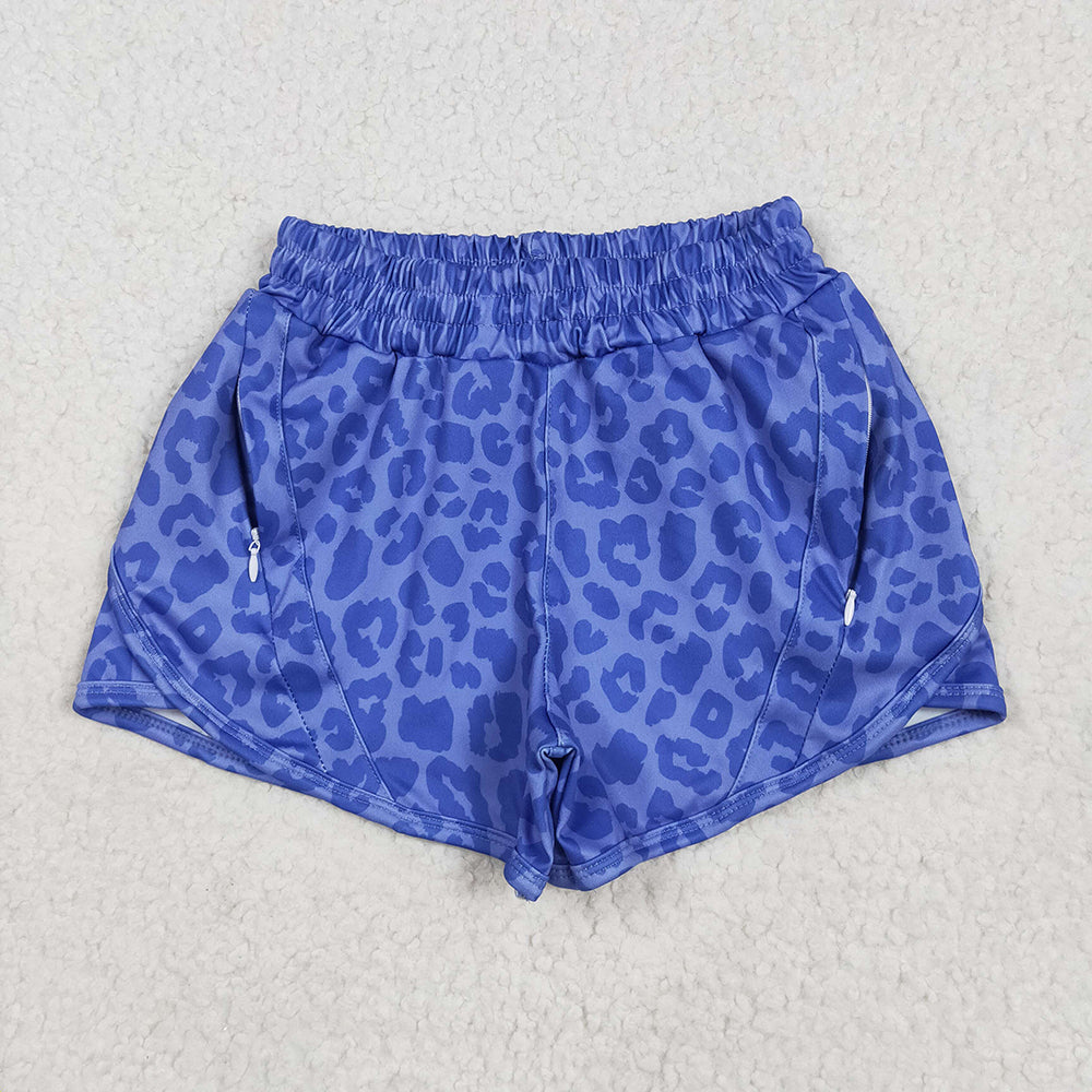 Mommy and me Baby Girls Blue Leopard Yoga Zip Shorts Bottoms