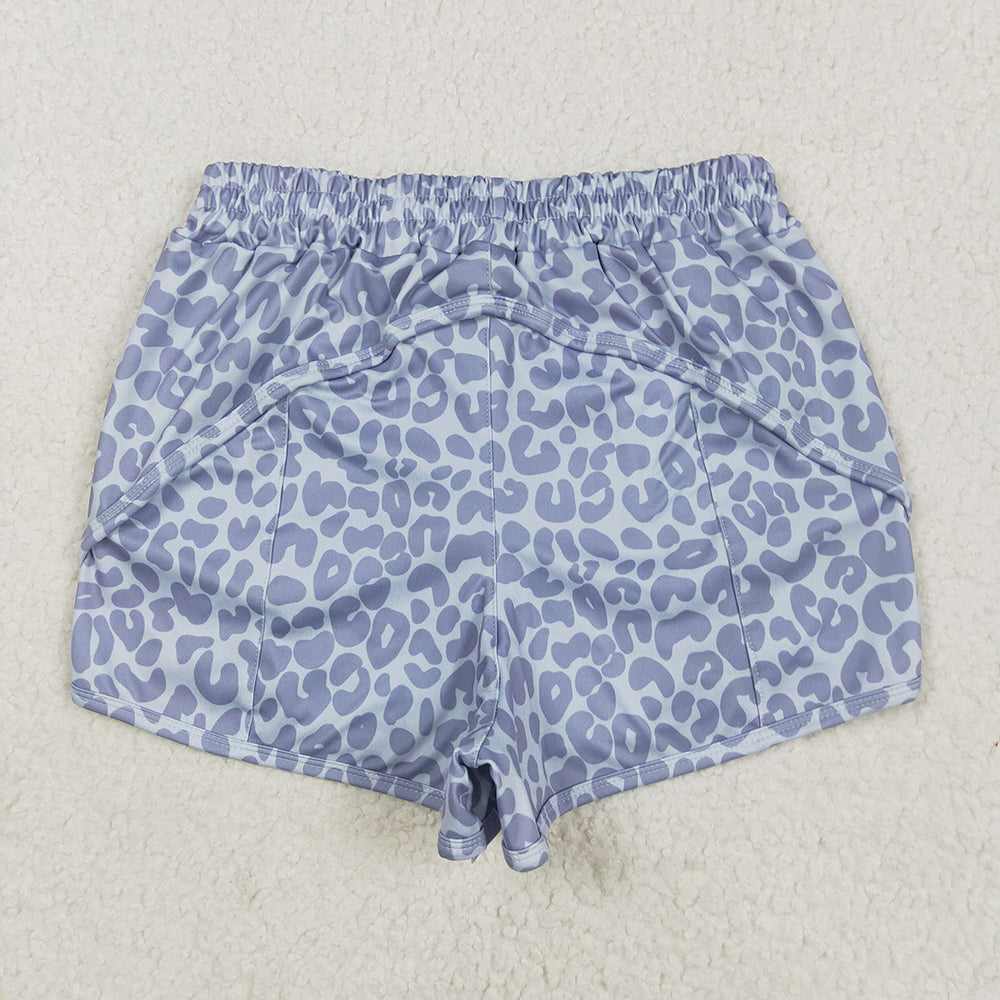 Adult Women Gray Leopard Yoga Summer Shorts