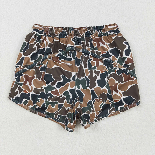 Adult Women Dark Brown Camo Yoga Summer Shorts