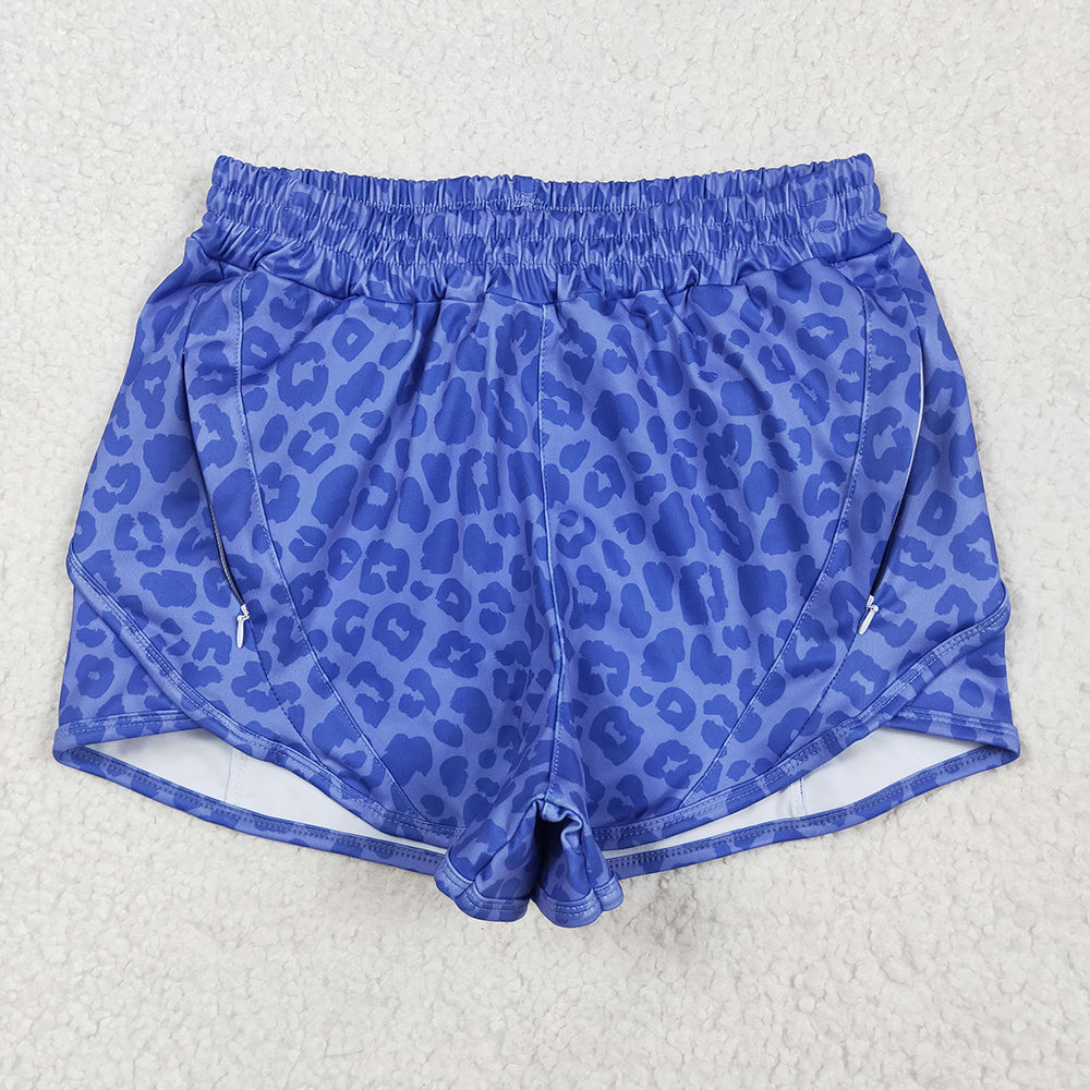 Adult Women Blue Leopard Yoga Summer Shorts