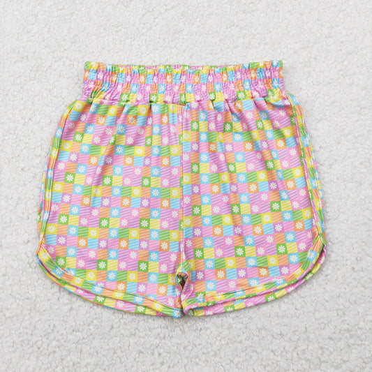 Baby Girls Pink Plaid Flowers Sport Shorts Bottoms