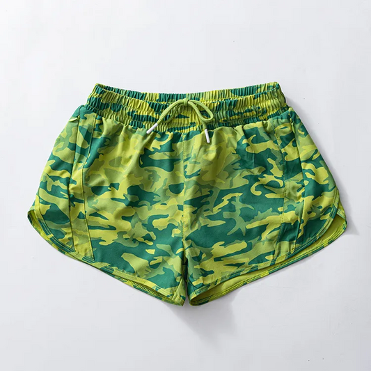 Preorder moq 5 Baby Girls Green Camo Yoga Shorts Bottoms