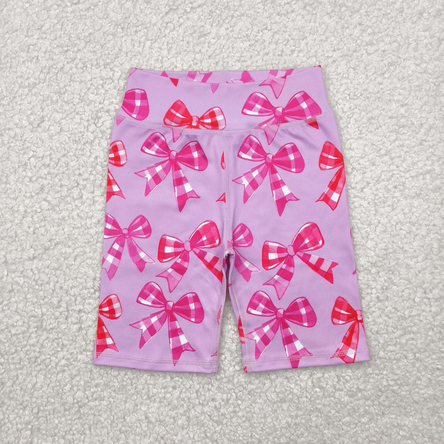 Baby Girls Pink Plaid Bows Yoga Biking Shorts Bottoms