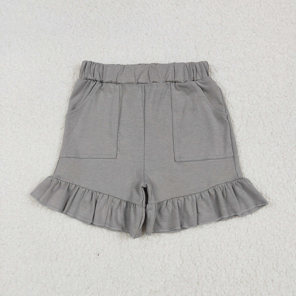 Baby Girls Gray Pockets Summer Cotton Ruffle Short Bottoms