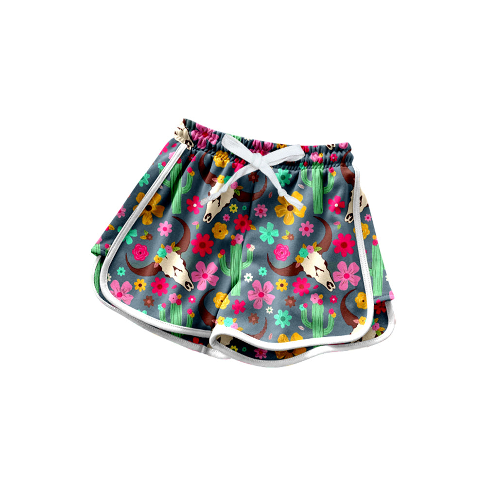 Baby Girls Colorful Flowers Bull Skull Shorts Bottoms Preorder