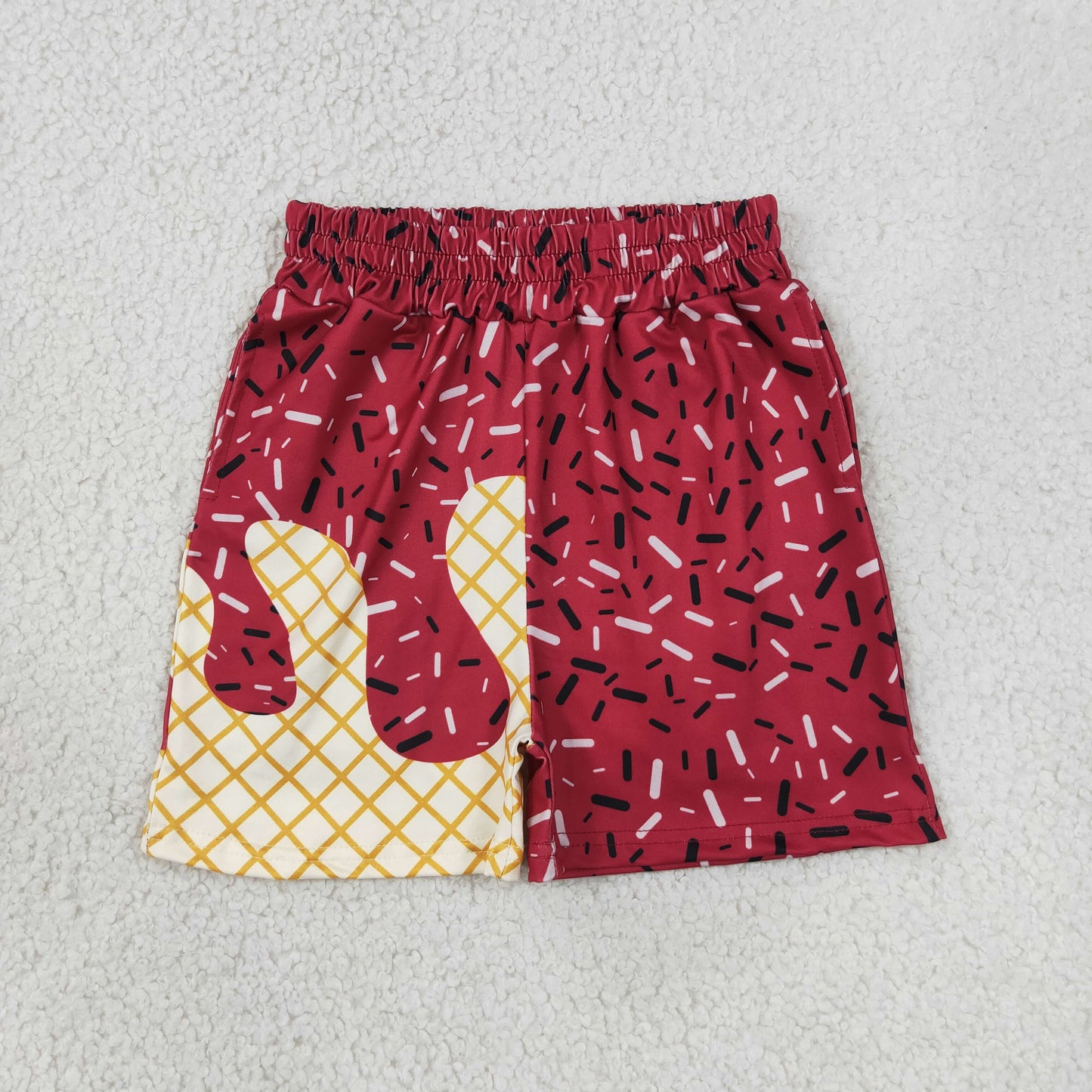 Baby Boys Maroon Sprinkles Drip Team Pockets Shorts Bottom